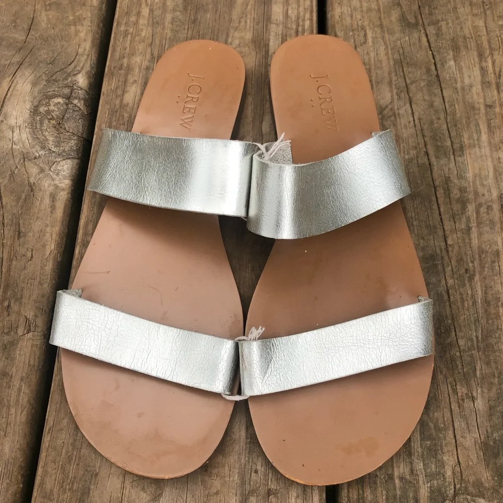 J.Crew Silver Slide Sandals. Size 8. - Picture 1 of 7